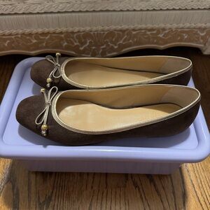 Lilly Pulitzer Brown & Gold Suede Leather Ballet Flats Size 7.5